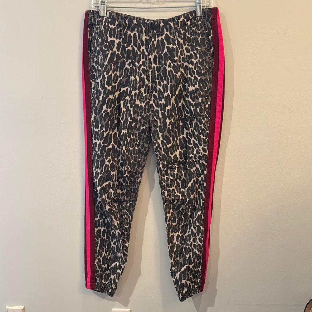 MOTHER Leopard Print Track Pants with Pink Stripes NWOT